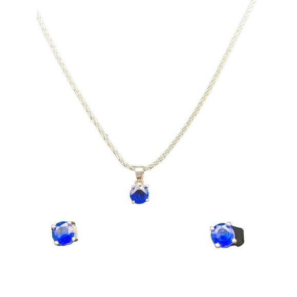 JCM stainless steel round sapphire cz earrings and matching pendant with chain - Picture 3 of 12